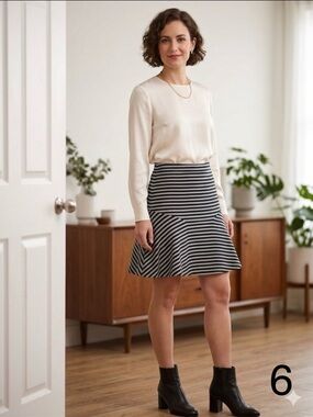 J. Crew dark blue and White Striped Circle Skirt